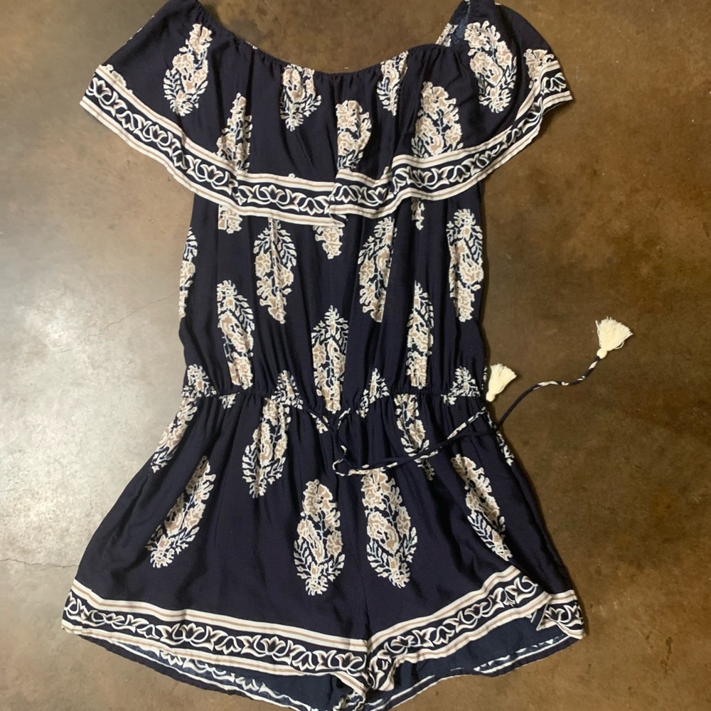 KORI America navy and brown romper, L, NWT